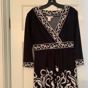 Knee length, faux wrap dress.